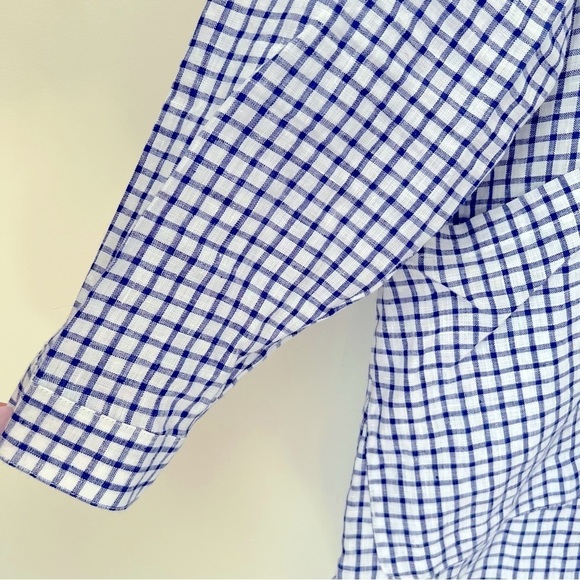 The Company Store Linen Blue White Check Tunic Shirt Pocket Dress Coastal L NEW - Picture 7 of 15
